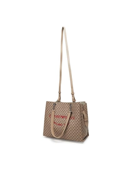 EMPORIO ARMANI Emporıo Armani Kadın Emporio Armani Yazı Ve Logo Desenli Geniş Kısa Ve Uzun Askı Bej Omuz Çantası Y3D158 YWS0E-F1075