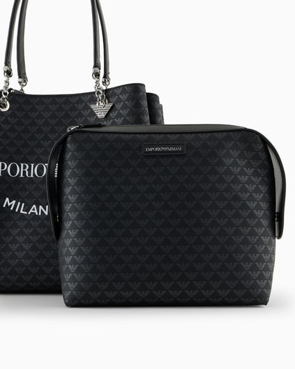 EMPORIO ARMANI Emporıo Armani Kadın Emporio Armani Yazı Ve Logo Desenli Geniş Kısa Ve Uzun Askı Siyah Omuz Çantası Y3D158 YWS0E-86284