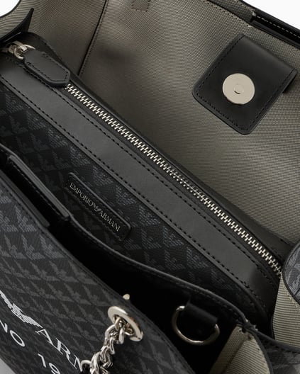 EMPORIO ARMANI Emporıo Armani Kadın Emporio Armani Yazı Ve Logo Desenli Geniş Kısa Ve Uzun Askı Siyah Omuz Çantası Y3D158 YWS0E-86284