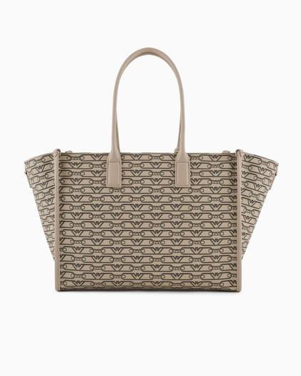 EMPORIO ARMANI Emporıo Armani Kadın Fermuarla Kapanır Ve Tek Bir Ana Bölmeli Logo Desenlii Bej Omuz Çantası EW000370 AF11951-F1074