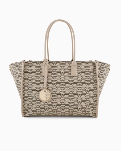 EMPORIO ARMANI Emporıo Armani Kadın Fermuarla Kapanır Ve Tek Bir Ana Bölmeli Logo Desenlii Bej Omuz Çantası EW000370 AF11951-F1074