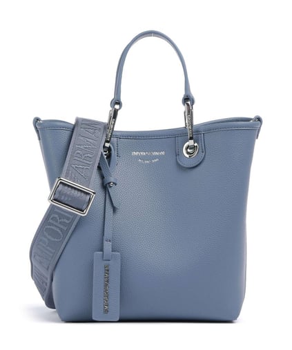 EMPORIO ARMANI Emporıo Armani Kadın Geniş Deri Kısa El Tutma Uzun Logo Detaylı Askı Mavi Omuz Çantası EW000362 AF12036-M8128