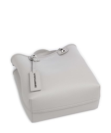 EMPORIO ARMANI Emporıo Armani Kadın Geniş Deri Kısa El Tutma Uzun Logo Detaylı Askı Gri Omuz Çantası EW000362 AF12036-M8118