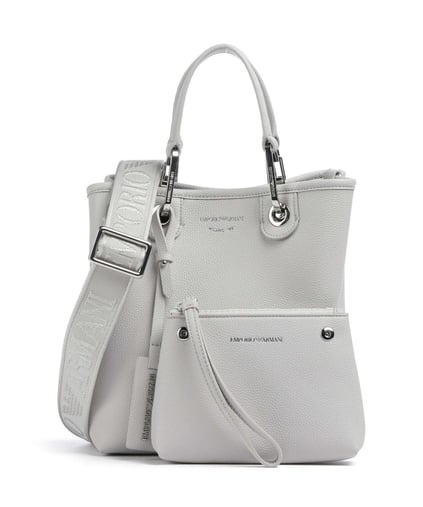 EMPORIO ARMANI Emporıo Armani Kadın Geniş Deri Kısa El Tutma Uzun Logo Detaylı Askı Gri Omuz Çantası EW000362 AF12036-M8118