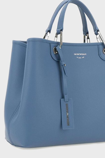 EMPORIO ARMANI Emporıo Armani Kadın İç Bölmeli Marka Yazı ve Logo Desenli Fermuar Kapamalı Mavi Omuz Çantası EW000360 AF12036-M8128