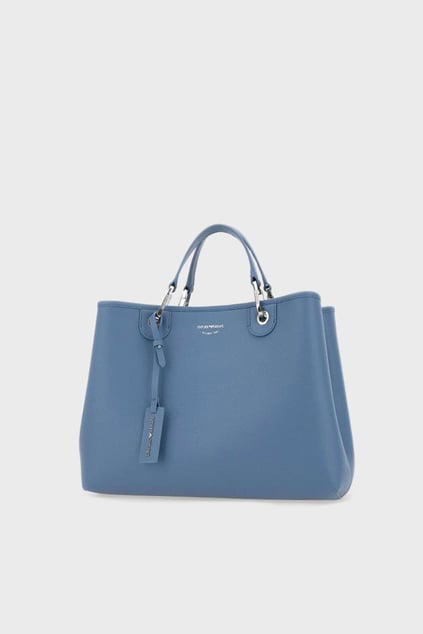 EMPORIO ARMANI Emporıo Armani Kadın İç Bölmeli Marka Yazı ve Logo Desenli Fermuar Kapamalı Mavi Omuz Çantası EW000360 AF12036-M8128