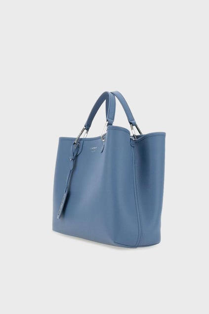EMPORIO ARMANI Emporıo Armani Kadın İç Bölmeli Marka Yazı ve Logo Desenli Fermuar Kapamalı Mavi Omuz Çantası EW000360 AF12036-M8128