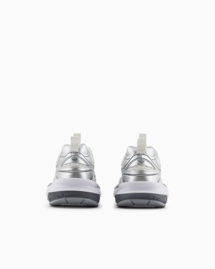 EMPORIO ARMANI Emporıo Armani Kadın Kalın Taban Şerit Çizgi Desenli Renkli Bağcık Gümüş Sneaker X3X238 XR388-00520