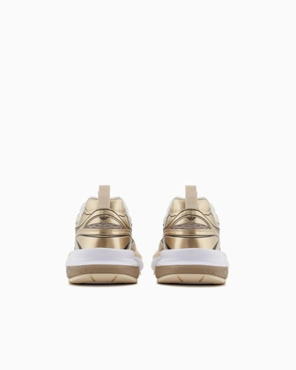 EMPORIO ARMANI Emporıo Armani Kadın Kalın Taban Şerit Çizgi Desenli Renkli Bağcık Gold Sneaker X3X238 XR388-00194