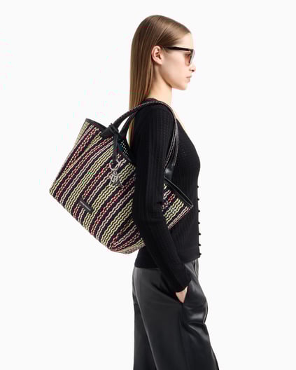 EMPORIO ARMANI Emporıo Armani Kadın Kısa Kulp Renk Geçiş Desenli Kapamasız Deri Bölümler Çok Renkli Omuz Çantası EW001009 AF12768-FC146
