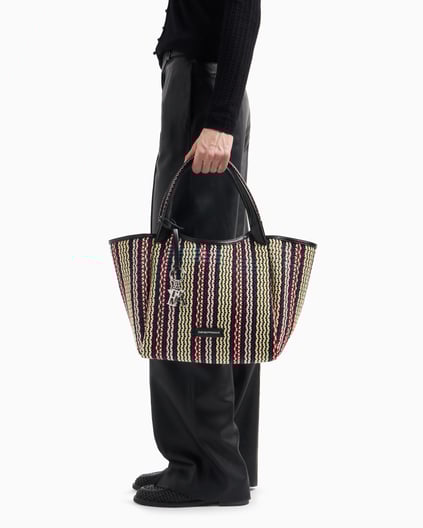 EMPORIO ARMANI Emporıo Armani Kadın Kısa Kulp Renk Geçiş Desenli Kapamasız Deri Bölümler Çok Renkli Omuz Çantası EW001009 AF12768-FC146