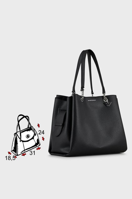 Emporio Armani Emporıo Armani Kadın Logolu Deri Fermuarlı Günlük Kullanım Siyah Omuz Çantası Y3D158 YFN6E-81386