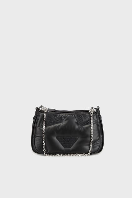 Emporio Armani Emporıo Armani Kadın Logolu Deri Fermuarlı Günlük Kullanım Siyah Çanta Y3H317 YVZ8X-80001