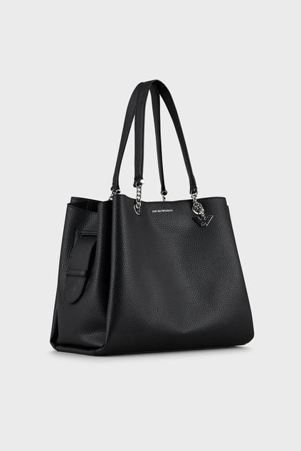 Emporio Armani Emporıo Armani Kadın Logolu Deri Fermuarlı Günlük Kullanım Siyah Omuz Çantası Y3D158 YFN6E-81386