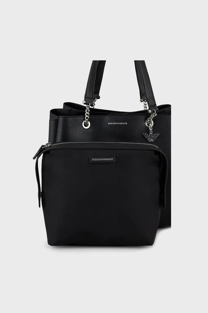 Emporio Armani Emporıo Armani Kadın Logolu Deri Fermuarlı Günlük Kullanım Siyah Omuz Çantası Y3D158 YFN6E-81386