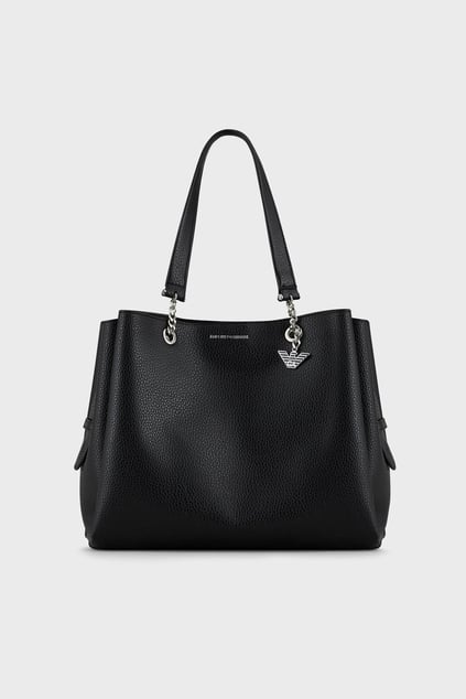 Emporio Armani Emporıo Armani Kadın Logolu Deri Fermuarlı Günlük Kullanım Siyah Omuz Çantası Y3D158 YFN6E-81386