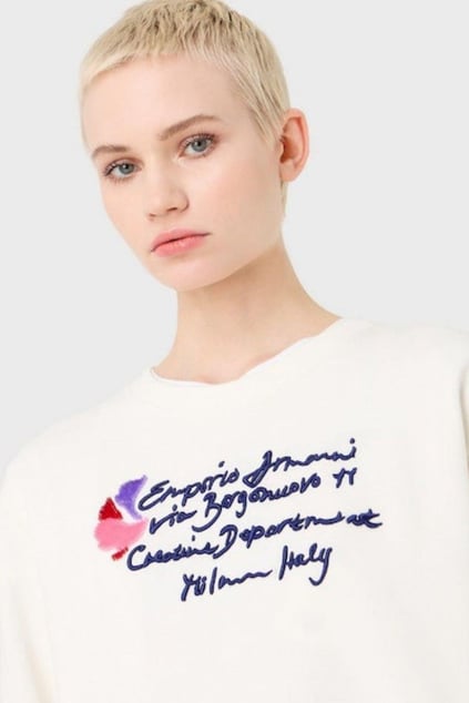 Emporio Armani Emporıo Armani Kadın Marka Logolu Uzun Kollu Rahat Ekru Sweatshirt 6R2M7E 2J49Z-0101