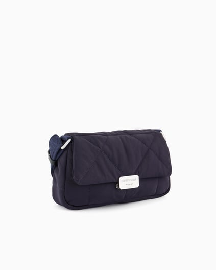EMPORIO ARMANI Emporıo Armani Kadın Metalik Logo Kapatmalı Çıkarılabilir Omuz Askılı Kapitoneli Lacivert Omuz Çantası EW001776 AF15446-UB115