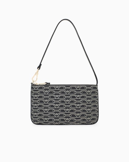 EMPORIO ARMANI Emporıo Armani Kadın Monogram Armani Kartal Baskılı İç Cepli Çıkarılabilir Kısa Askılı Siyah Omuz Çantası EW002953 AF11951-FC033
