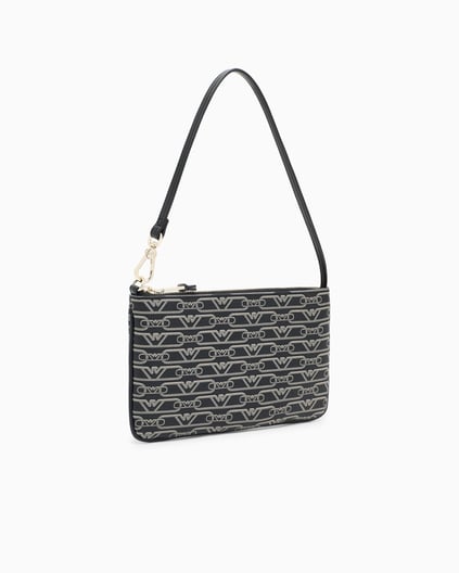 EMPORIO ARMANI Emporıo Armani Kadın Monogram Armani Kartal Baskılı İç Cepli Çıkarılabilir Kısa Askılı Siyah Omuz Çantası EW002953 AF11951-FC033