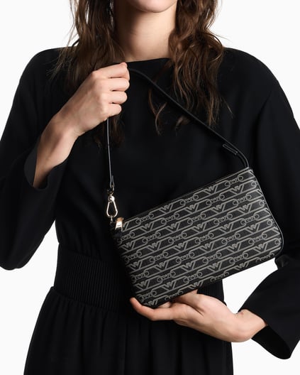 EMPORIO ARMANI Emporıo Armani Kadın Monogram Armani Kartal Baskılı İç Cepli Çıkarılabilir Kısa Askılı Siyah Omuz Çantası EW002953 AF11951-FC033