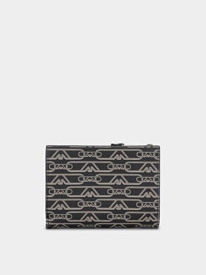 EMPORIO ARMANI Emporıo Armani Kadın Nakit Ve Kart Bölmeli Logo İle Desenli İç Bölüm Deri Siyah Cüzdan EW000368 AF11951-FC033