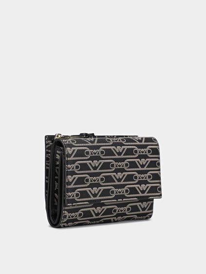 EMPORIO ARMANI Emporıo Armani Kadın Nakit Ve Kart Bölmeli Logo İle Desenli İç Bölüm Deri Siyah Cüzdan EW000368 AF11951-FC033