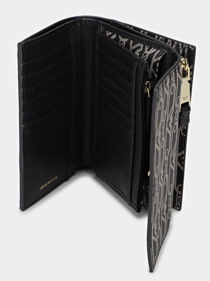 EMPORIO ARMANI Emporıo Armani Kadın Nakit Ve Kart Bölmeli Logo İle Desenli İç Bölüm Deri Siyah Cüzdan EW000368 AF11951-FC033