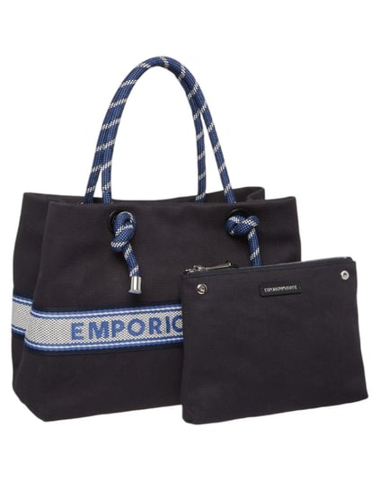 EMPORIO ARMANI Emporıo Armani Kadın Şerit Çizgili Marka Logolu Ekstra İç Bölmeli Lacivert Omuz Çantası EW000360 AF14787-UB081
