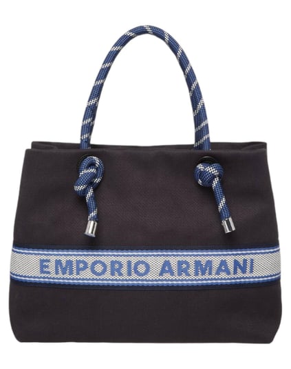EMPORIO ARMANI Emporıo Armani Kadın Şerit Çizgili Marka Logolu Ekstra İç Bölmeli Lacivert Omuz Çantası EW000360 AF14787-UB081
