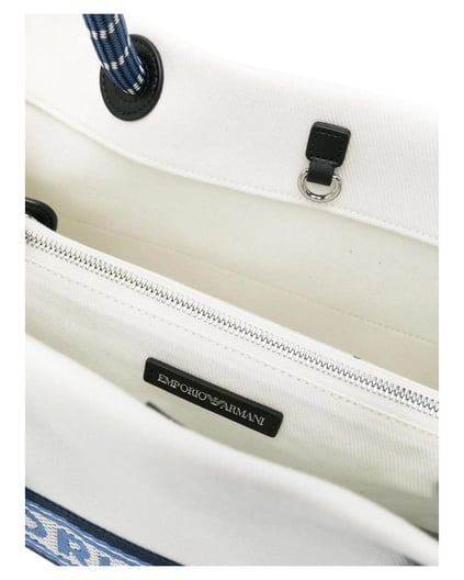 EMPORIO ARMANI Emporıo Armani Kadın Şerit Çizgili Marka Logolu Ekstra İç Bölmeli Beyaz Omuz Çantası EW000360 AF14787-U0005