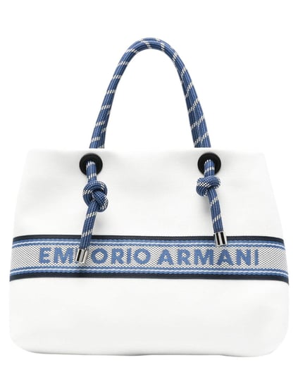 EMPORIO ARMANI Emporıo Armani Kadın Şerit Çizgili Marka Logolu Ekstra İç Bölmeli Beyaz Omuz Çantası EW000360 AF14787-U0005