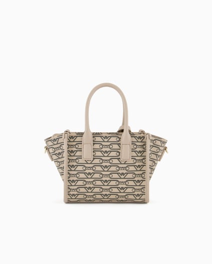 EMPORIO ARMANI Emporıo Armani Kadın Siyah Üzerinde Gold Marka Logolu Çapraz ve Kısa Askılı Bej Omuz Çantası EW000371 AF11951-F1074