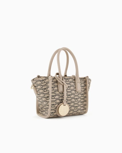 EMPORIO ARMANI Emporıo Armani Kadın Siyah Üzerinde Gold Marka Logolu Çapraz ve Kısa Askılı Bej Omuz Çantası EW000371 AF11951-F1074