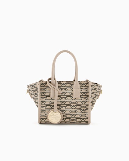 EMPORIO ARMANI Emporıo Armani Kadın Siyah Üzerinde Gold Marka Logolu Çapraz ve Kısa Askılı Bej Omuz Çantası EW000371 AF11951-F1074