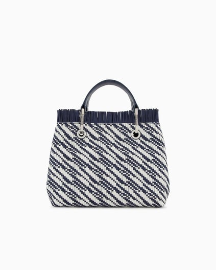 EMPORIO ARMANI Emporıo Armani Kadın Üst Kısım Püskül Detaylı Şerit Desenli Lacivert Omuz Çantası EW000361 AF12759-FB251