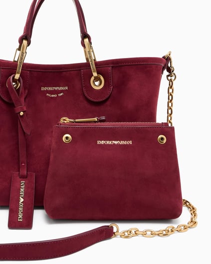 Emporio Armani Emporıo Armani Kadın Yumuşak Süet Çıkarılabilir Zincir Askılı Kabartma Logolu Bordo Omuz Çantası EW000361 AF17730-U5068