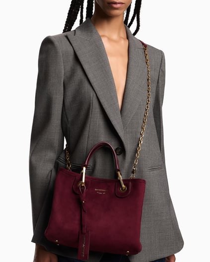 Emporio Armani Emporıo Armani Kadın Yumuşak Süet Çıkarılabilir Zincir Askılı Kabartma Logolu Bordo Omuz Çantası EW000361 AF17730-U5068