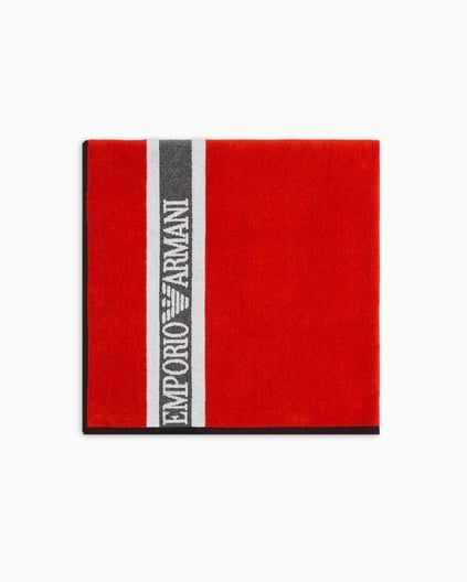 EMPORIO ARMANI Emporıo Armani Unısex Pamuklu Şerit Detaylı Marka Logolu Kırmızı Plaj Havlusu EX000018 AF12333-U5026