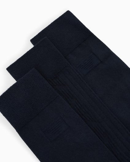 Emporio Armani Emporıo Body Erkek Jakarlı Desenli Esnek Pamuklu 3'lü Paket Lacivert Çorap EM000554 AF18180-MB153