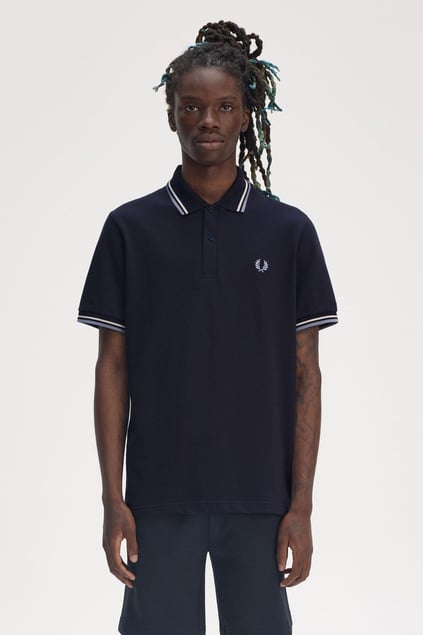 Fred Perry Fred Perry Erkek Çift Manşet ve Yaka Detaylı Kısa Kollu Geleneksel Üretim Lacivert T-Shirt M12-Y84
