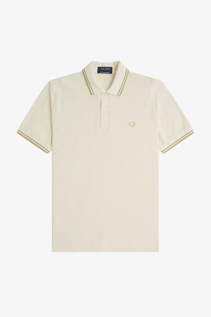 Fred Perry Fred Perry Erkek Çift Manşet ve Yaka Detaylı Kısa Kollu Geleneksel Üretim Ekru T-Shirt M12-Y82