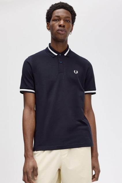 Fred Perry Fred Perry Erkek Kol ve Yaka Ucu Şerit Detaylı Kısa Kollu Lacivert T-Shirt M2-797