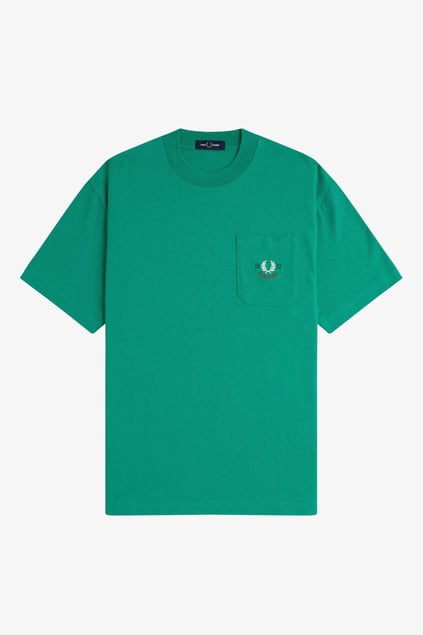 Fred Perry Fred Perry Erkek Rahat Kesim Yuvarlak Yaka %100 Pamuklu Cep Detaylı Kısa Kollu Yeşil T-Shirt M9827-X87