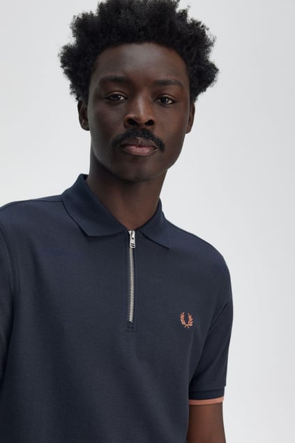 Fred Perry Fred Perry Erkek Regular Fit Fermuar Kapamalı %100 Pamuklu Kısa Kollu Lacivert T-Shirt M9886-608