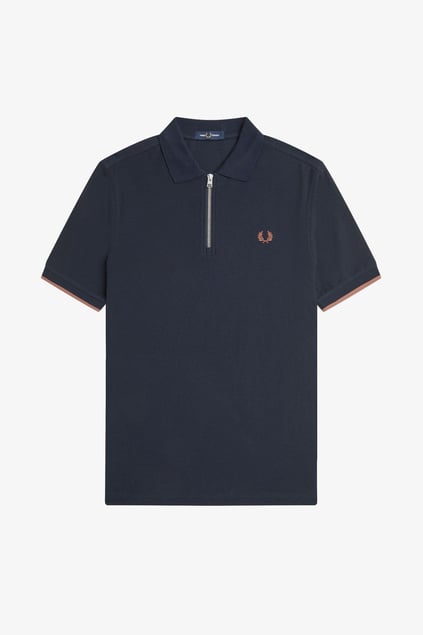 Fred Perry Fred Perry Erkek Regular Fit Fermuar Kapamalı %100 Pamuklu Kısa Kollu Lacivert T-Shirt M9886-608