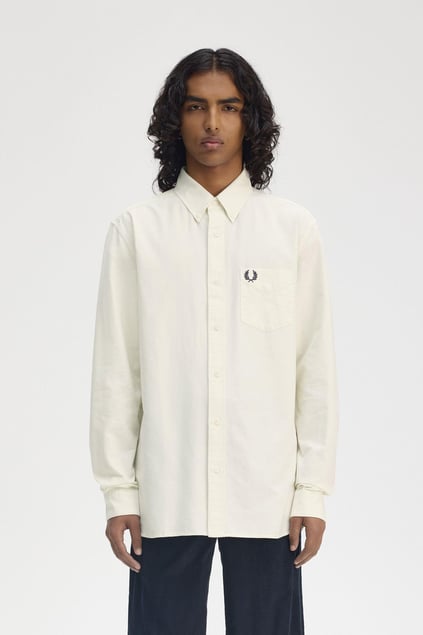 Fred Perry Fred Perry Erkek Regular Fit Cep Detaylı Düz Uzun Kollu Ekru Gömlek M5516-F79