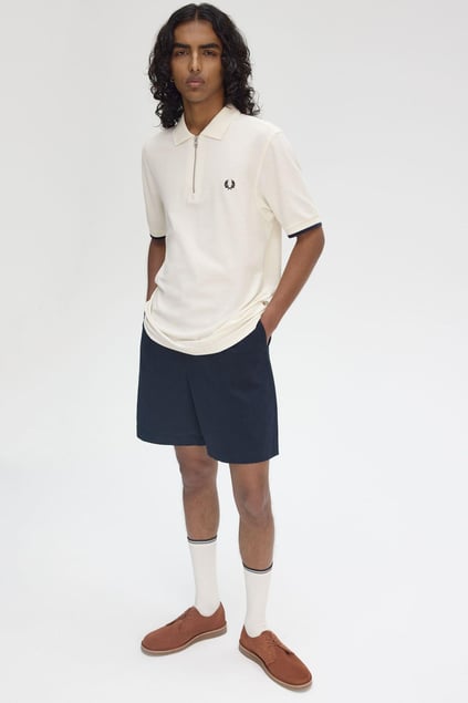 Fred Perry Fred Perry Erkek Regular Fit Fermuar Kapamalı %100 Pamuklu Kısa Kollu Bej T-Shirt M9886-560