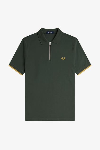 Fred Perry Fred Perry Erkek Regular Fit Fermuar Kapamalı %100 Pamuklu Kısa Kollu Yeşil T-Shirt M9886-X89