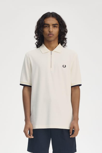 Fred Perry Fred Perry Erkek Regular Fit Fermuar Kapamalı %100 Pamuklu Kısa Kollu Bej T-Shirt M9886-560